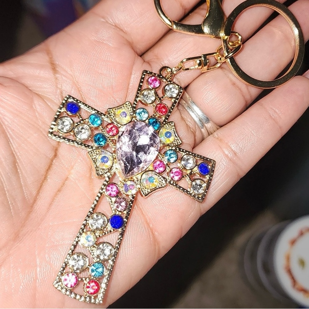Brand New Colorful Gemstone Cross Keychain